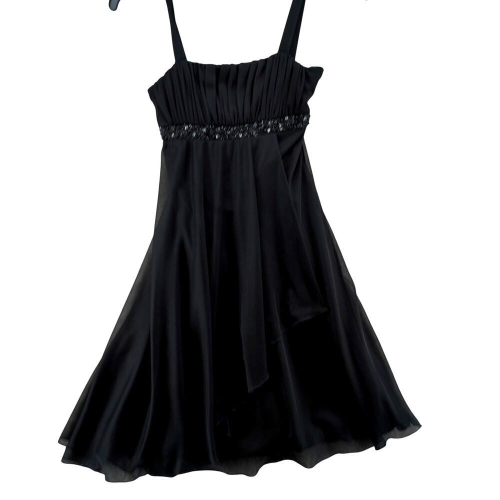 City Triangles Black Chiffon Fit & Flare Dress w/ Sequin Waistband Size M - Picture 2 of 6